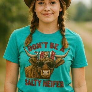 Salty Heifer Graphic Tee • Funny Cow Shirt • Western Farm Girl Top